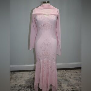 Elegant Pink Embroidered Maxi Dress